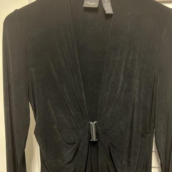 Chico's | Long Black Slinky Cardigan with Silver Clasp at Waist - Picture 10 of 16